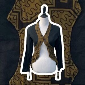 Shipibo Pattern Black cropped ruffle jacket